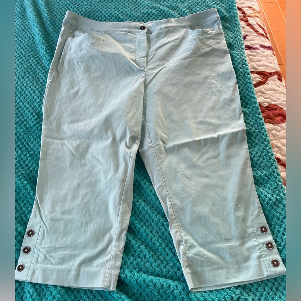 Light Blue Cropped Pants with Button Detail